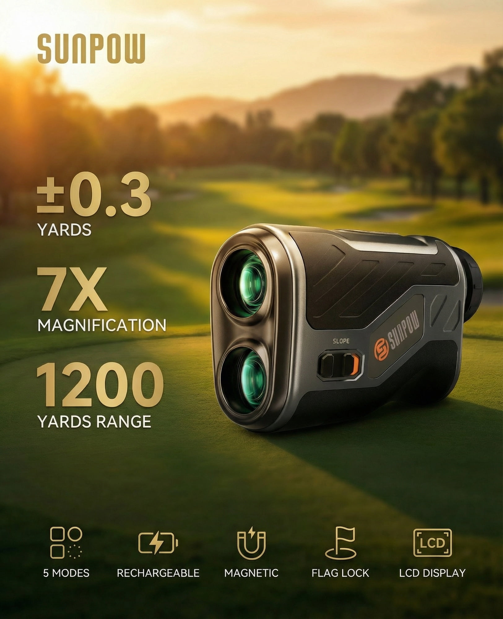 Golf Rangefinder with Slope 1200 Yards Laser Range Finder Golf, 7X Magnification Flag Pole Lock Vibration Rechargeable Magnetic Range Finder for Golf & Hunting