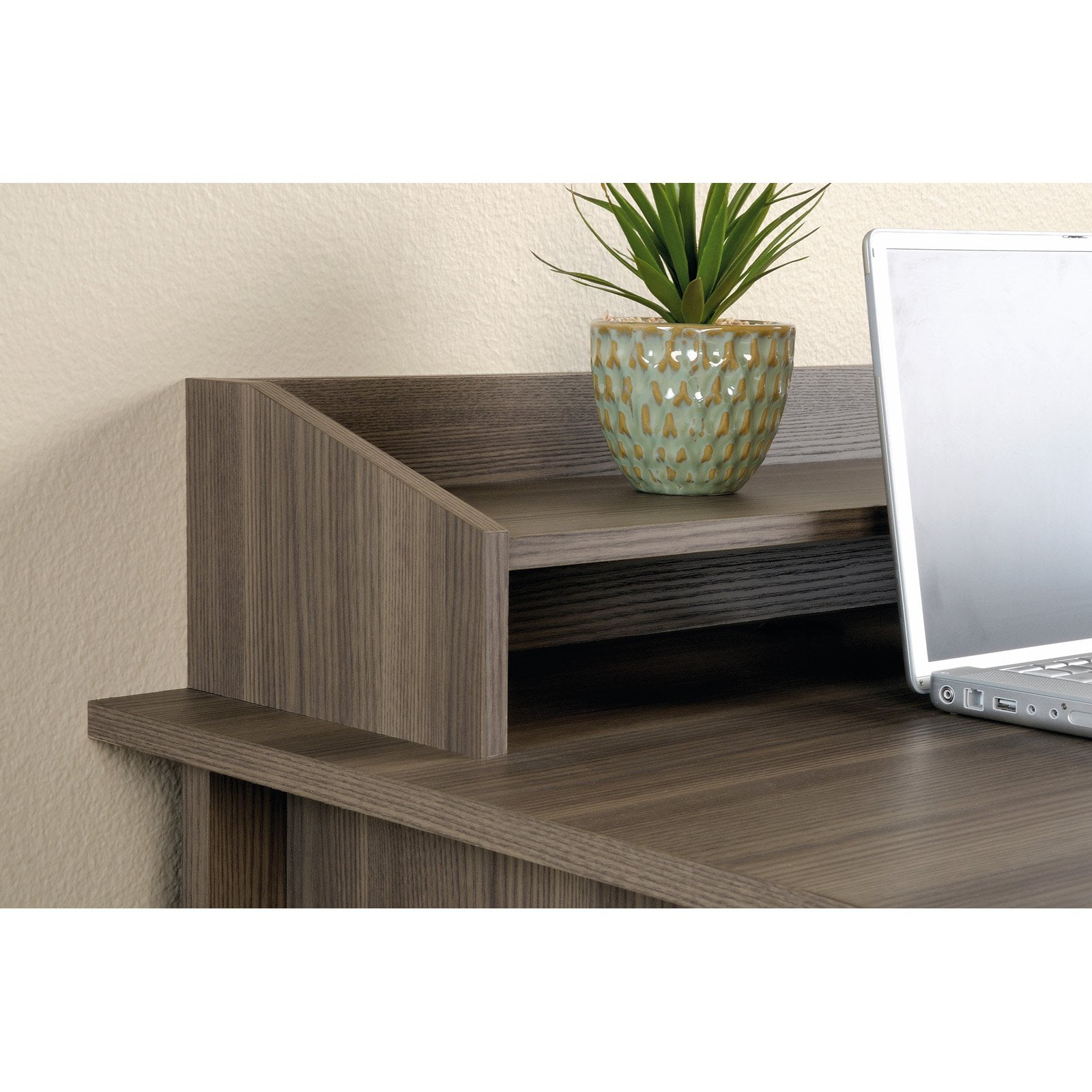 Sauder Shoal Creek Desk with Storage Drawers and Hutch, Jamocha Wood Finish