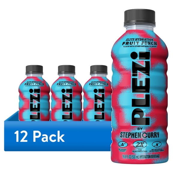 (12 pack) PLEZi Hydration Fruit Punch: Real Juice, 2X Electrolytes, 560mg Potassium, No Added Sugar, No Artificial Colors - 16.9 Fl Oz, 1 Count