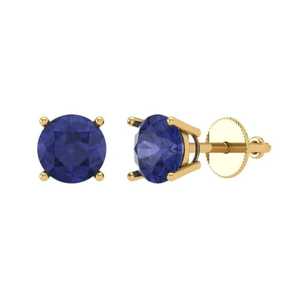 1 ct Screw-Back Stud Earrings for Women | 5.0mm Round Cut Simulated Tanzanite | 18K Yellow Gold