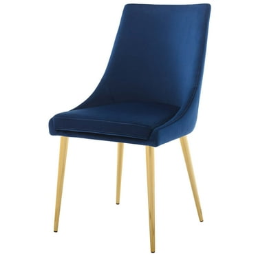 Contemporary Modern Urban Designer Dining Kitchen Room Side Dining Chair, Velvet Fabric Metal Steel, Navy Blue