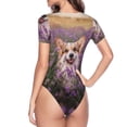 thumbnail image 4 of Gaeub Dog In Lavender Flowers Women'S Short Sleeve One Piece Swimsuit Sexy High-Waisted Bodysuit For Swimming, Beach, Sports - X-Large, 4 of 9