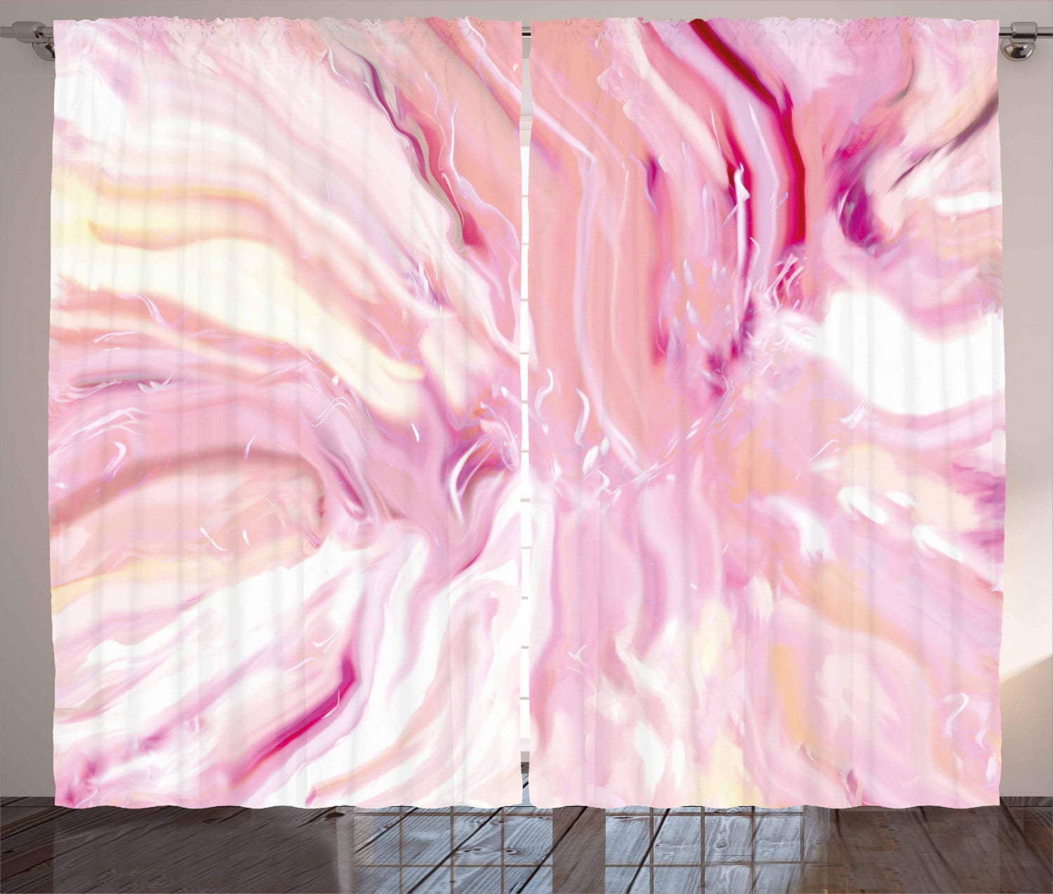 Marble Curtains 2 Panels Set Watercolor Brushstroke Style Hazy
