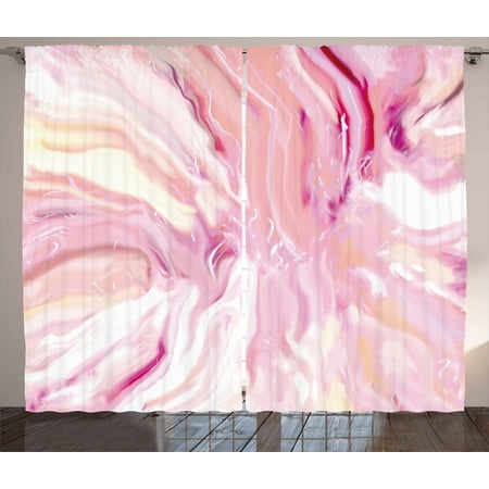 Marble Curtains 2 Panels Set Watercolor Brushstroke Style Hazy