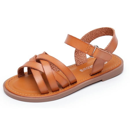 

Apakowa Girls Sandals Open Toe Princess Flat Sandals Strappy Summer Shoes (Color : Brown Size : 10 Toddler)