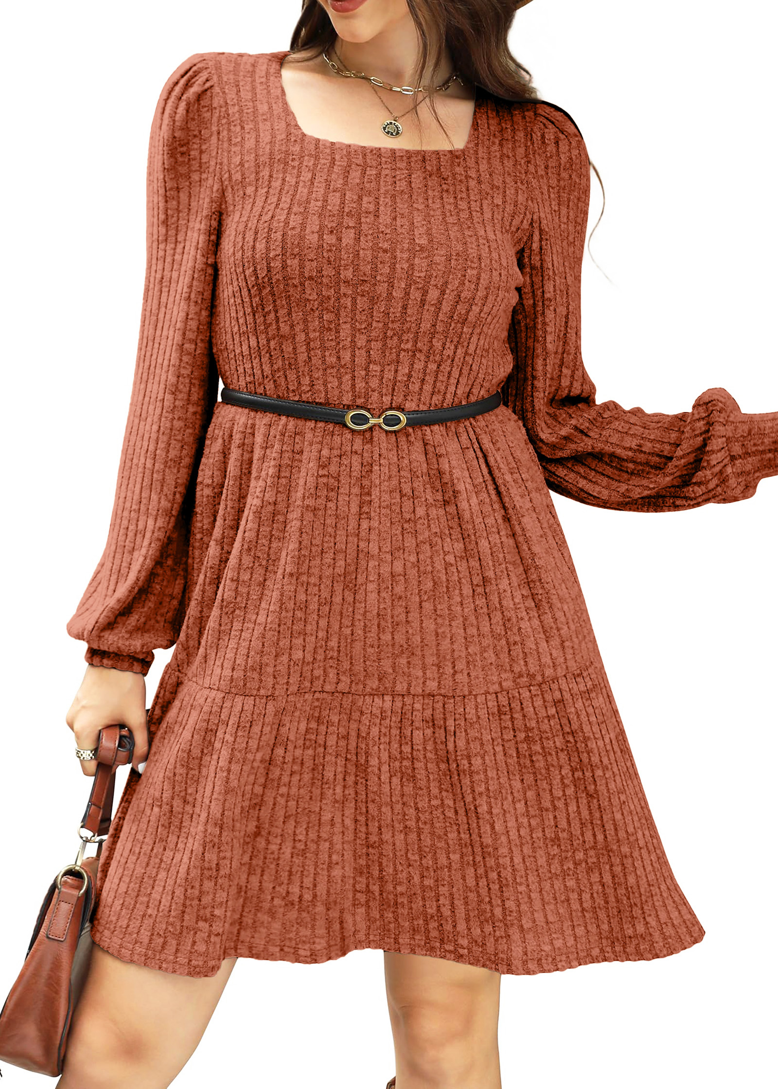 Fantaslook Women's Square Neck Long Sleeve Babydoll Dress photo 3