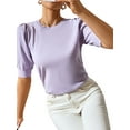thumbnail image 5 of SAYOO Women's Summer Knit Tops, Short Puff Sleeve Round Neck Solid Color Slim Fit T-Shirts, 5 of 9