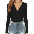 thumbnail image 2 of Gibobby pantalones holgados de oficina Ropa interior de punto sexy para mujer, mallas de manga larga con cuello redondo, mono ajustado, Top(Negro， S), 2 of 3