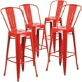 thumbnail image 2 of Emma + Oliver 4 Pack 30" High Red Metal Indoor-Outdoor Barstool with Back - Kitchen Furniture, 2 of 12