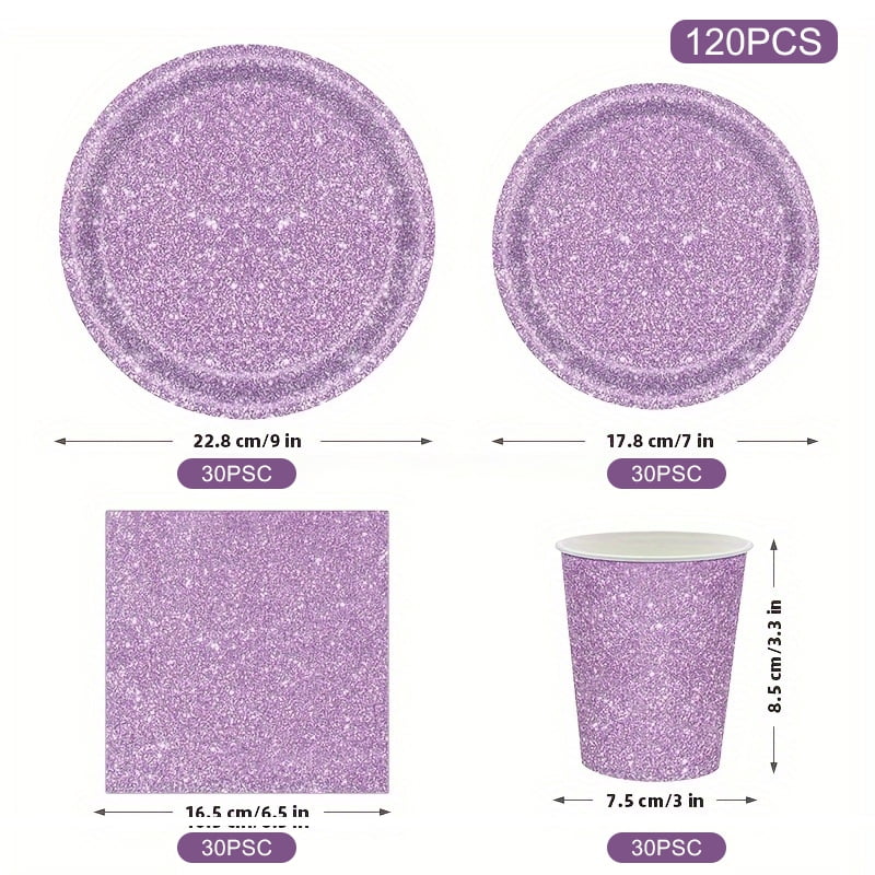 120 Pcs Purple Plates and Napkins Party Supplies, Disposable Paper Tableware Decorations Birthday Table Dinnerware Favors Set