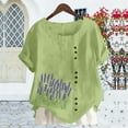 thumbnail image 5 of XUNKUSGA Womens Tops Oversized Crew Neck Short Sleeve Women's Blouses Soft Comfortable Cotton Linen Boho Tops for Women Fashion Printed Going Out Tops S-2XL Green, 5 of 5