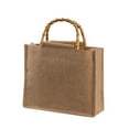 thumbnail image 6 of Portable Burlap Jute Shopping Bag Handbag Bamboo Loop Handles Reusable Tote, 6 of 21