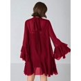 thumbnail image 2 of Burgundy Flare Sleeve Ruffle Hem Mini Dress with Tie Neck, 2 of 30