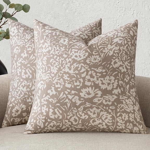 MIULEE Floral Pillow Covers 24x24 Set of 2, Neutral Linen Euro Shams Decorative Throw Pillow Covers for Sofa Couch Outdoor Living Room, Farmhouse Cushion Covers, Cream Oatmea
