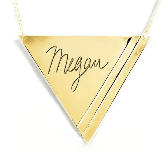 Personalized Engraved Handmade Triangle Name Necklace in 14K Gold Plated Sterling Silver or Sterling Silver