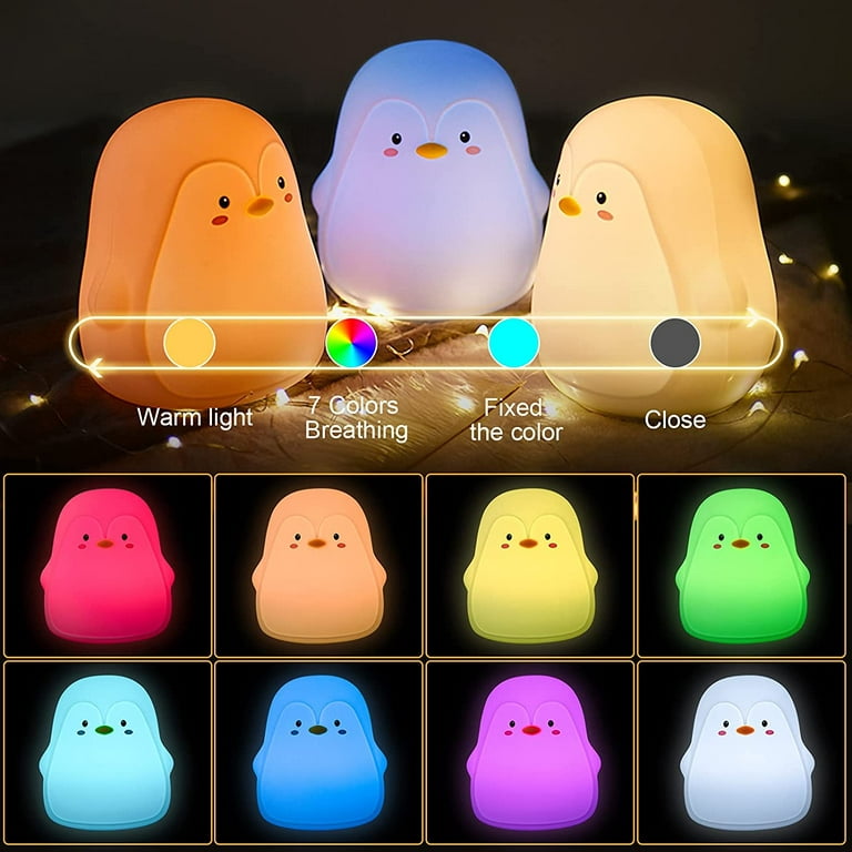 Changing LED Baby Portable Night Rechargeable Toddler Nursery Kids, Light Light Penguin for Color for Gifts Boys Squishy Soft with - Control, Cute Lamp Bedroom Tap Girls Night Kids Children USB Silicone
