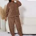 thumbnail image 2 of hxobax Womens Plus Size Pajamas Sets 2 Piece Loungewear Texture Fleece Soft Sleepwear Long Sleeve Pullover Hooded Shirts and Elastic Waist Pants Pjs Pj Sets Warm Plush Nightwear,#02_Brown,5X-Large, 2 of 6