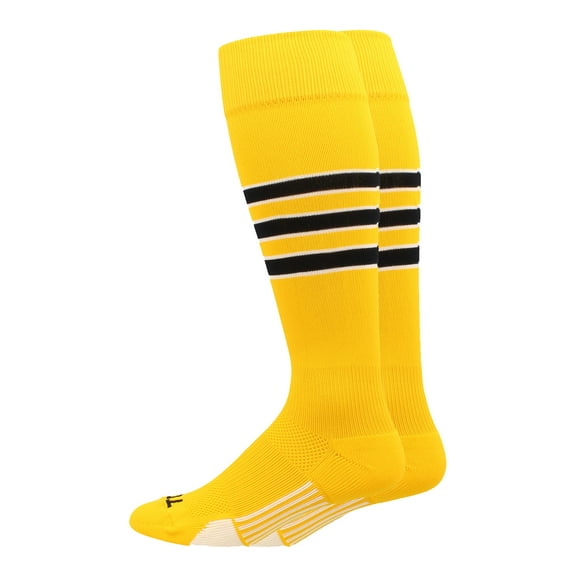 Dugout 3 Stripe Baseball Socks (Gold/Black/White, Small)