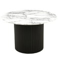 thumbnail image 5 of UHOMEPRO 47" Round Dining Table, Modern Kitchen Table with Marble Grain Tabletop and Wood Strip Base, Farmhouse Dining Room Table for 4, Circle Dining Tables for Kitchen Living Room, White+Black, 5 of 9
