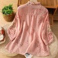 thumbnail image 3 of Fesfesfes Women's Embroidered Shirt Label-Collar 3/4 Loose Flowy Puffed Sleeves Lightweight Breathable Fabric for Casual Fall Summer Wear(Pink#3,2XL), 3 of 8