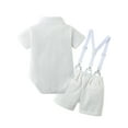 thumbnail image 2 of CARETOO Infant Boy Clothes Formal Outfits 3-24M Summer Short Sleeve Shirt Bowtie Suspender Pants, 2 of 13