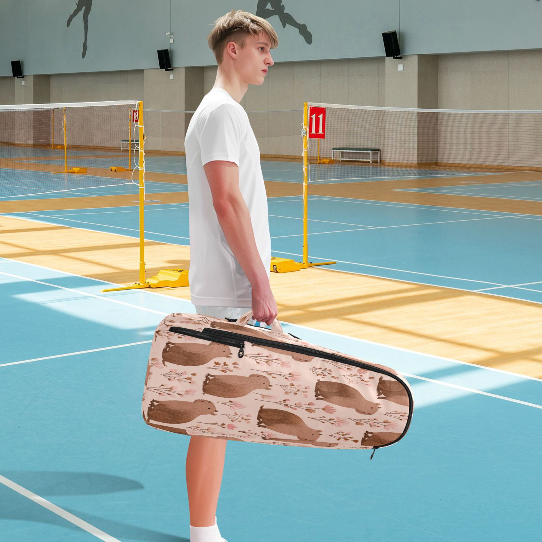 2 Racquet Holder Tennis Backpack Tennis Racket Covers Gym Bags Cute Brown Capybara Pattern