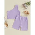 thumbnail image 4 of Nygoyerh Toddler Little Girls Casual Ribbed Shorts Sets 6M 12M 18M 24M 3T 4T Slash Neck One Shoulder Tank Tops with Elastic Shorts 2Pcs Kids Solid Color Summer Daily Outfit, 4 of 8