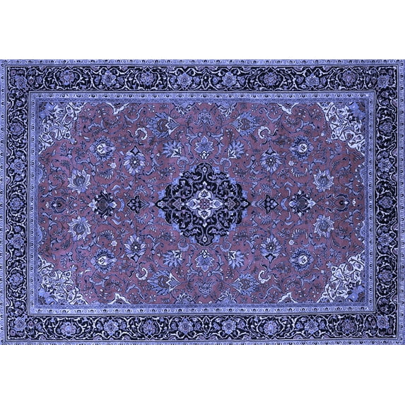 Ahgly Company Machine Washable Indoor Rectangle Medallion Blue Traditional Area Rugs, 7' x 9'