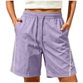 thumbnail image 4 of Aimik Women's Plus Size Athletic Shorts Solid Elastic Waist Shorts with Pockets and Drawstring Summer Comfortable Workout Bottoms, 4 of 6
