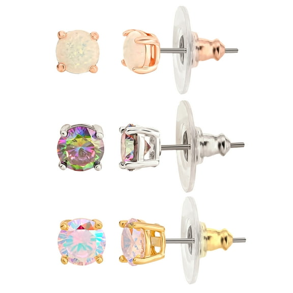 Believe by Brilliance-Women's 14kt plated, Cubic Zirconia Opal earring Set of 3