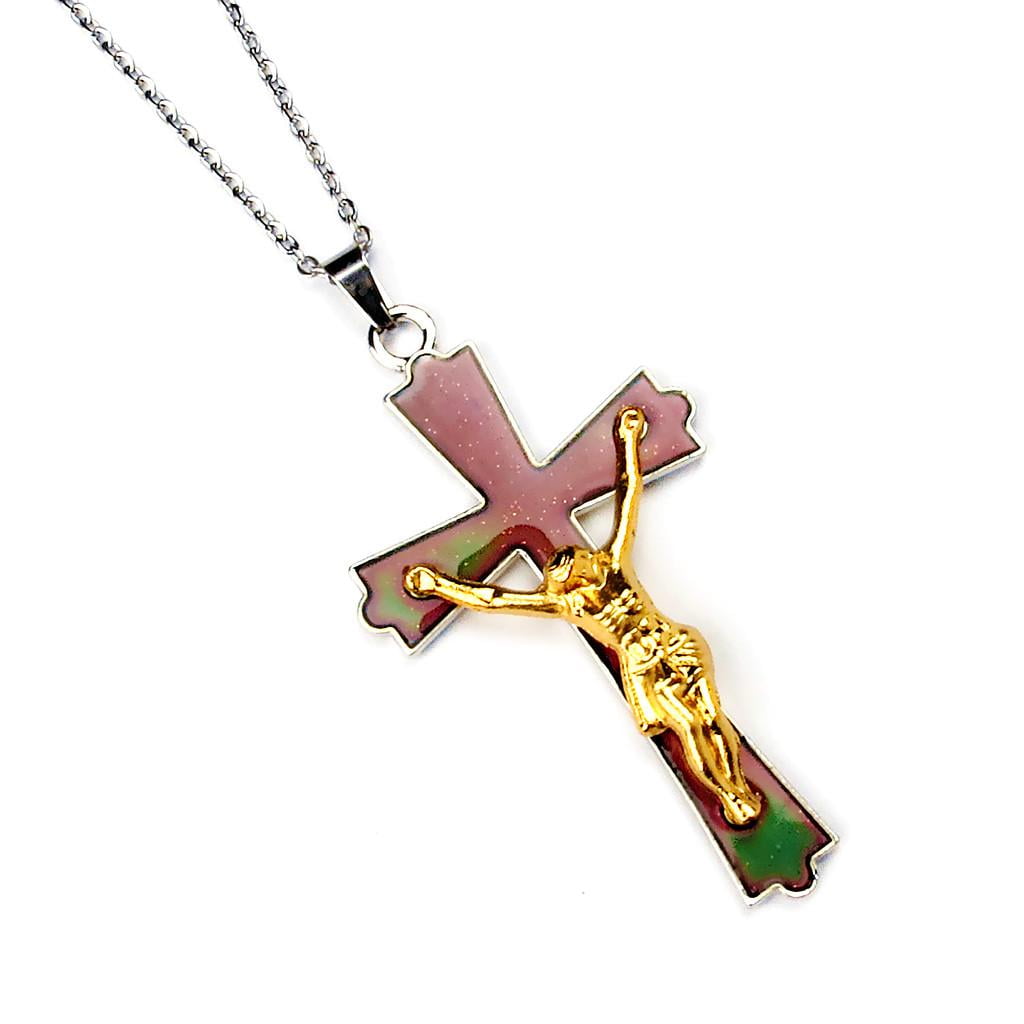 Vintage Change Mood Jesus Cross Crucifix Pendant Necklace Gift