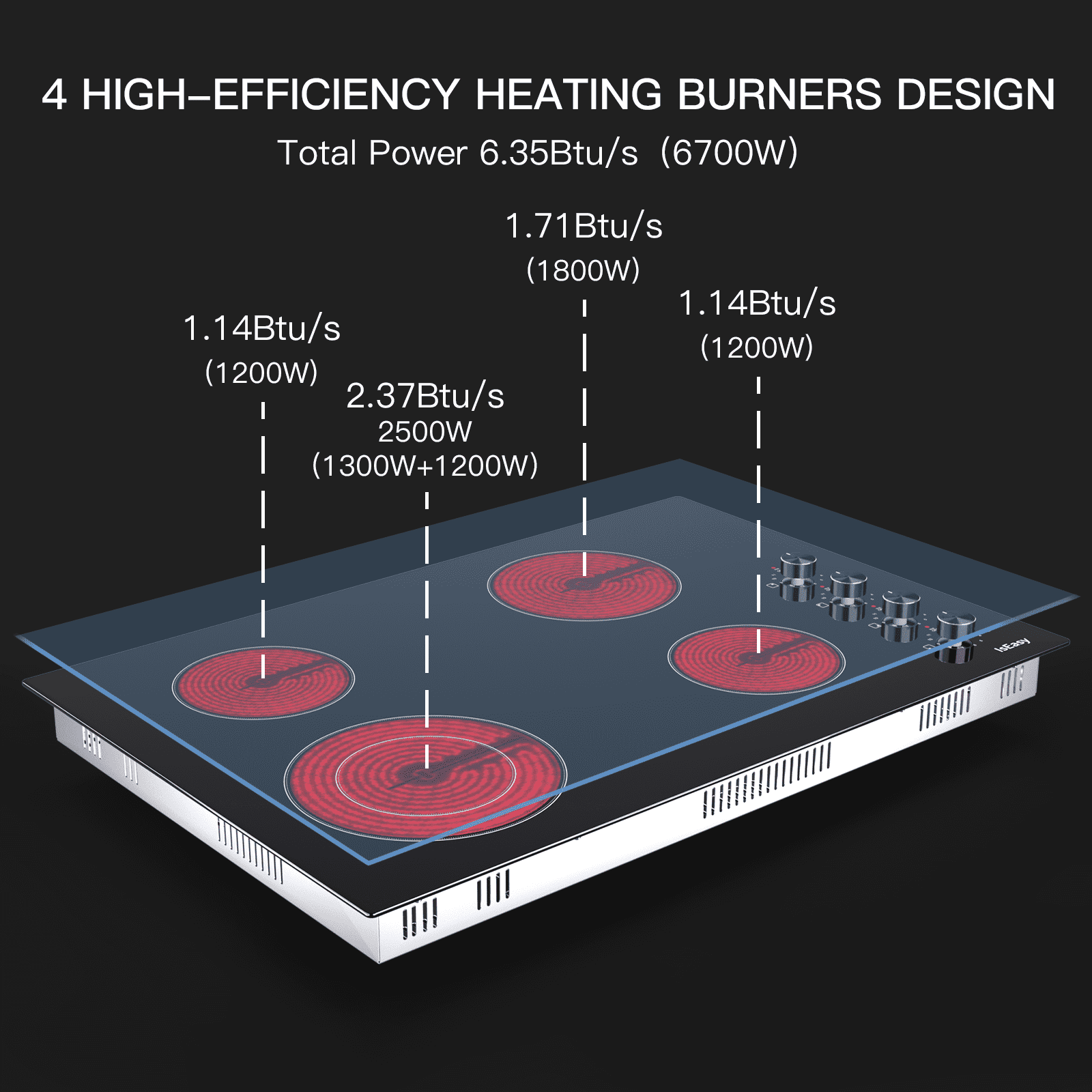 30 in. 4 Elements Ceramic Glass Surface Radiant Electric Cooktop in Black with Knobs and Dual Element