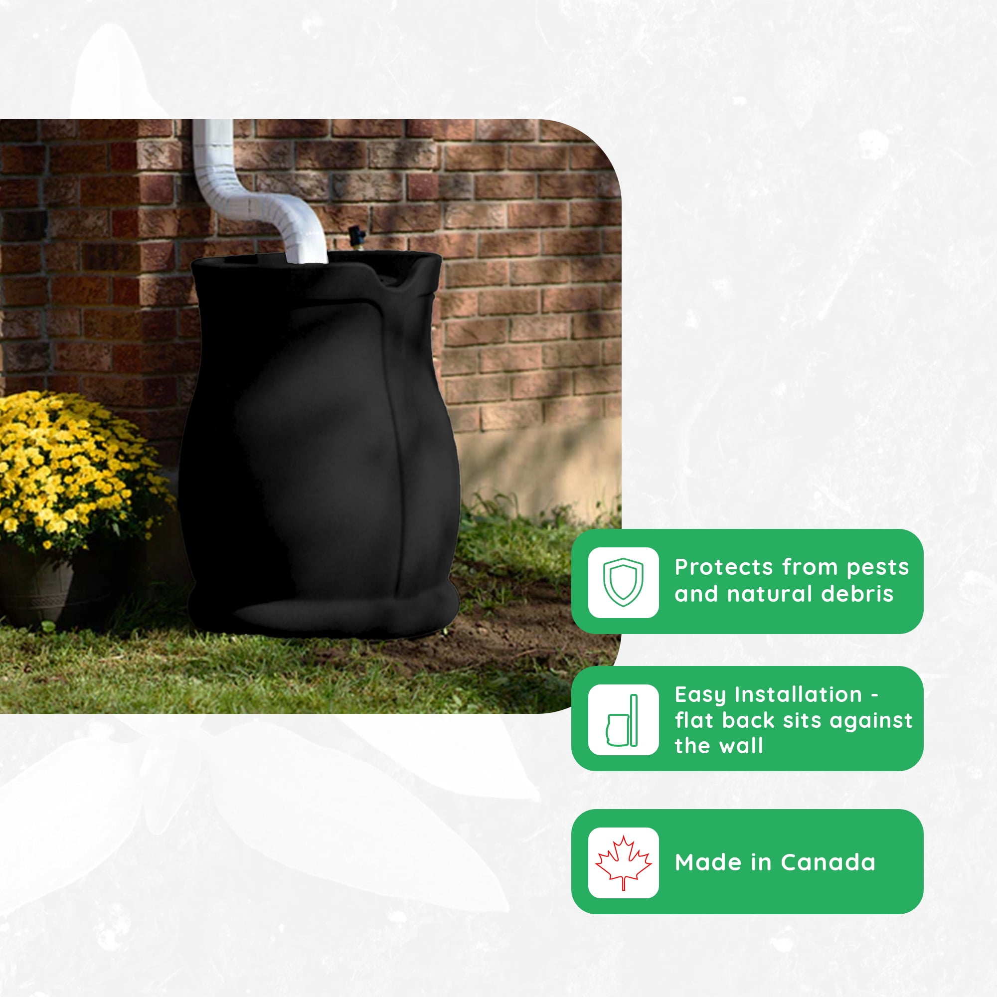 FCMP Outdoor Catalina 45 Gallon Rain Catcher Barrel w/ Hose, Black