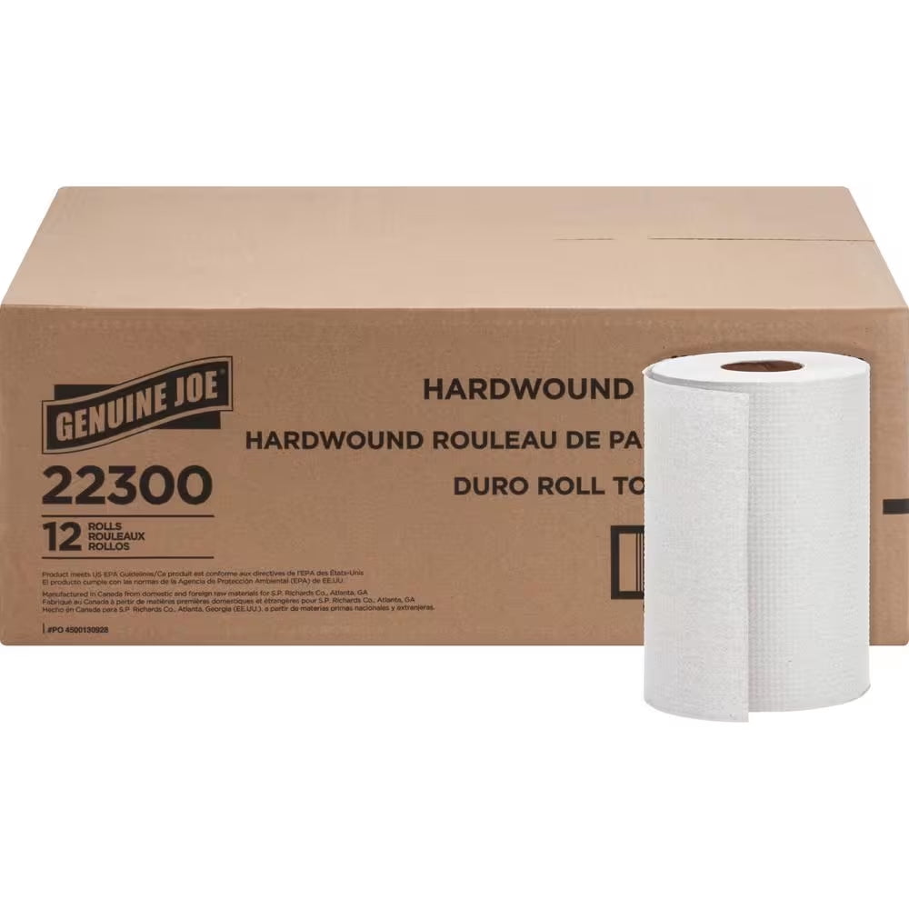 Hardwound Recycled 1-Ply Paper Towel Roll (350 Ft. per Non-Perforated Roll, 12-Rolls per Case)