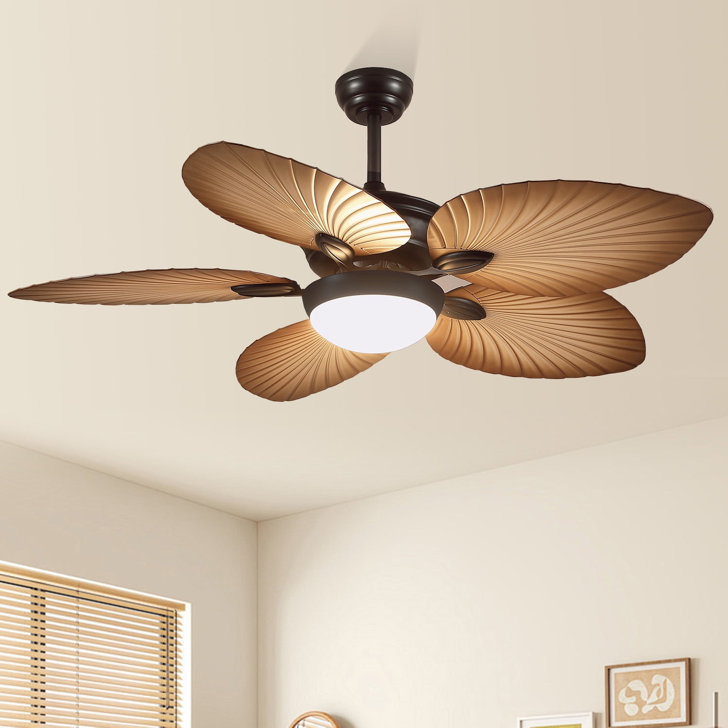 Phorus 44″ Tropical Palm Leaf Ceiling Fan with LED Light, Quiet Reversible DC Motor, Remote & App Control, Dimmable – Indoor & Covered Outdoor Patio