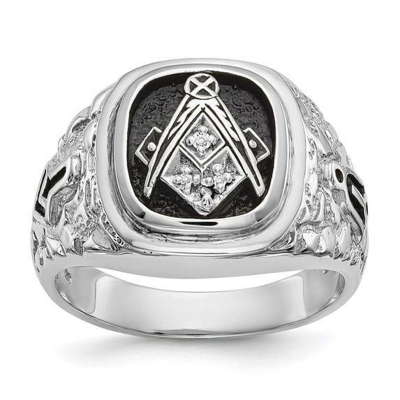 14K White Gold Ring Band Men's Diamond Round AA masonic, Size 8