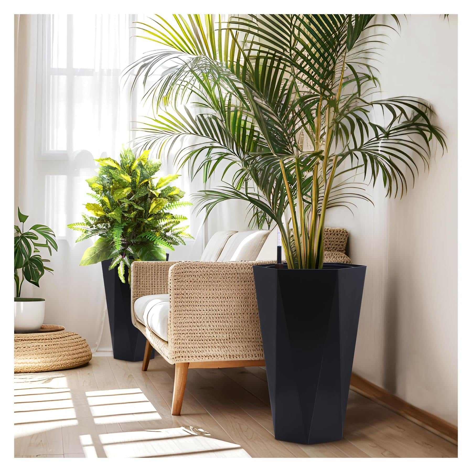 Soonbuy 22.5" Tall Planter,2-Pack Large Outdoor Indoor Plant Pots,Modern Diamond Plant Pot for Front Porch Patio,Self-Watering,Drain Holes,Water Level Monitor