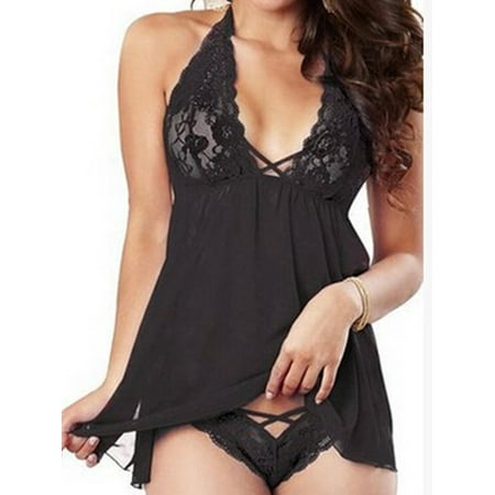 

Cathery Plus Size Sexy Lingerie Lace Dress Babydoll Women Underwear Nightwear Sleepwear Set