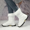 thumbnail image 3 of Winter Hiking Boots Women High Top Lace up Waterproof Snow Booties Fashion Stitching Plush Lined Nonslip Outdoor Athletic Shoes White Size 6.5, 3 of 7
