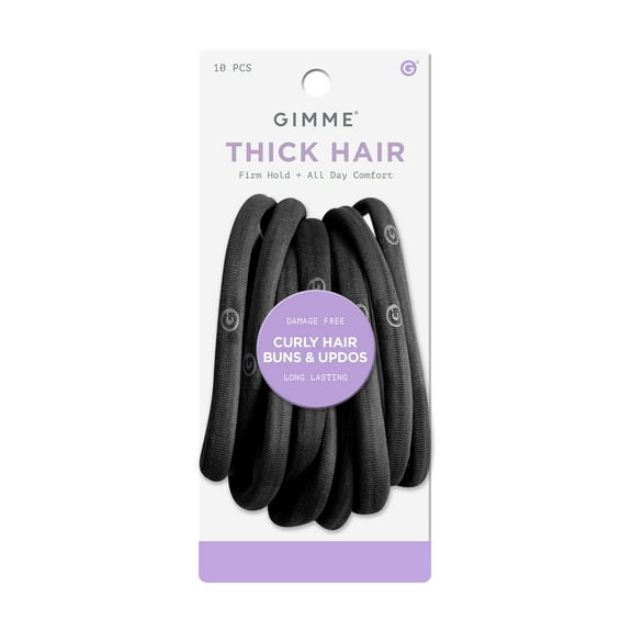 Gimme Beauty Seamless Hair Ties for Long Hair, Ponytail Holder, Black, 10 Count
