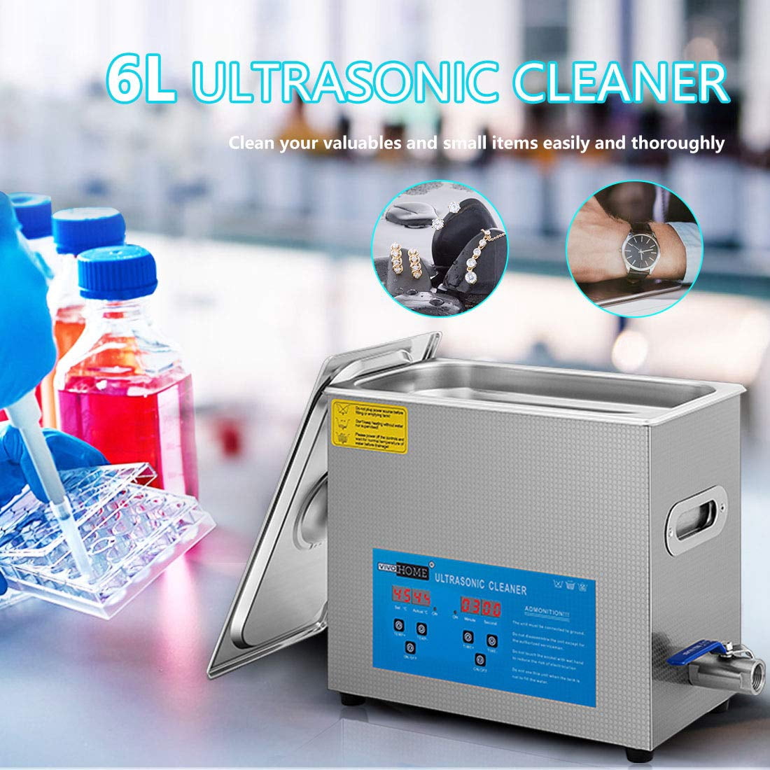 SPECSTAR Professional 6L Portable Touch Controllable Electric Ultrasonic Cleaner Machine with Digital Timer and Heater for Parts Jewelry Watch Coin Glass Circuit Board