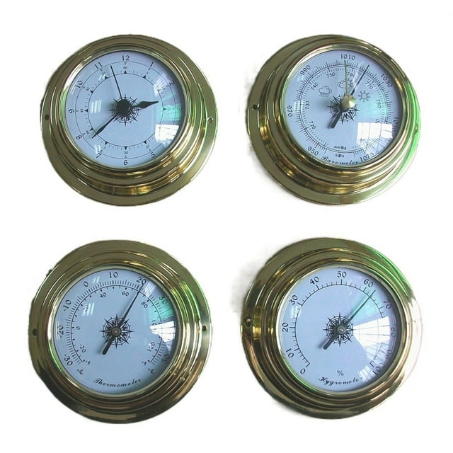 Thermomètre Coque Cuivre, Hygromètre, Baromètre, Ensemble de 4 Pcs de Station Météo Marine, Longue Durée