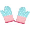thumbnail image 3 of Guantes de horno, guantes de horno, Bbq Mitt, resistente al calor, forro de algodón, para micro bbq de panadería, barbacoa, cocinar, asar a la parrilla, 1 par (punto de onda azul) Feliz Sencillez, 3 of 3