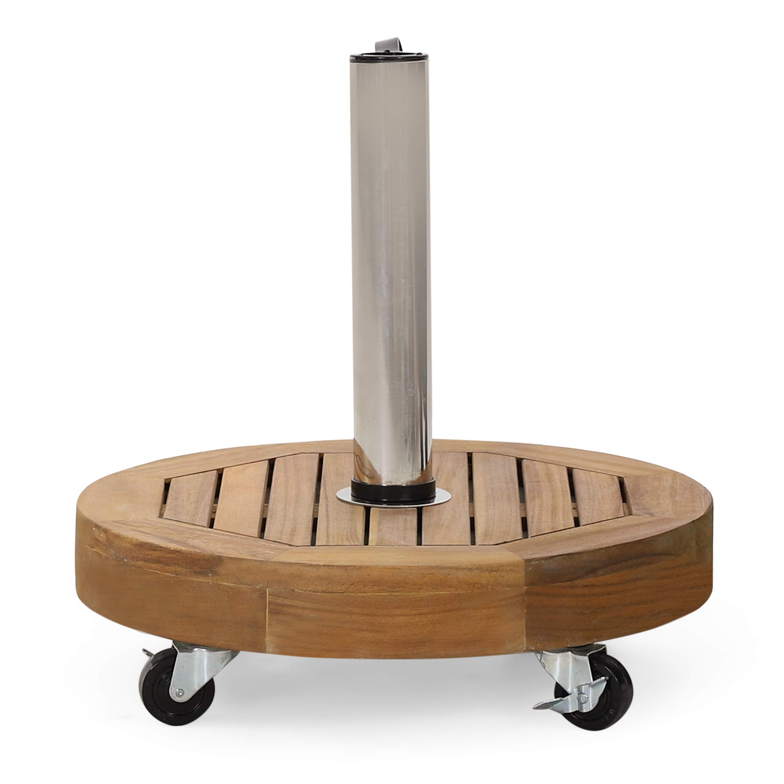Christopher Knight Home Ralph Outdoor Acacia Wood and Stainless Steel Outdoor 33lb Circular Umbrella Base by
