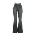 thumbnail image 2 of APEXFWDT Women's Button Fly Bell Bottom Bootcut Jeans Ripped Flared Denim Pants High Waisted Stretchy Jeans Pants, 2 of 5