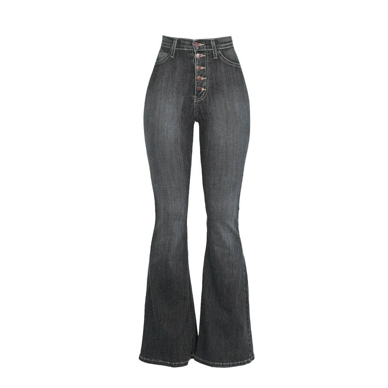 パンツ HIGH WAIST BELL-BOTTOM DENIM PANTS Retro High Waist Bell Bottom Jeans Womens High Waist 5-Buttons
