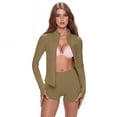 thumbnail image 6 of GIPQJK 2 Piece Workout Sets for Women Athletic Zipper Running Jacket with Thumb Holes High Waisted Lightweight Shorts Long Sleeve Soft Yoga Gym Sets,Light Brown 0.76, 6 of 7