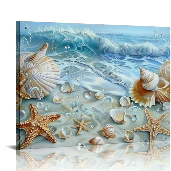 EastSmooth Beach Seashell Bathroom Wall Art Coastal Floral Pictures Wall Decor Flower Starfish Canvas Modern Home Decorations Artwork for Bedroom Living Room Office Framed