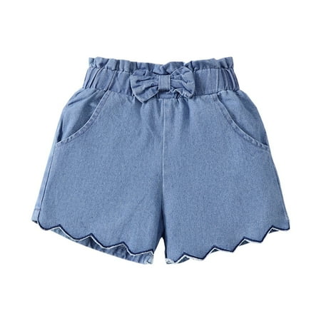 

Toddler Baby Girls Clothes Infant Baby Girls Summer Shorts Elastic Waistband Cute Bowknot Denim Shorts Blue 18-24 Months
