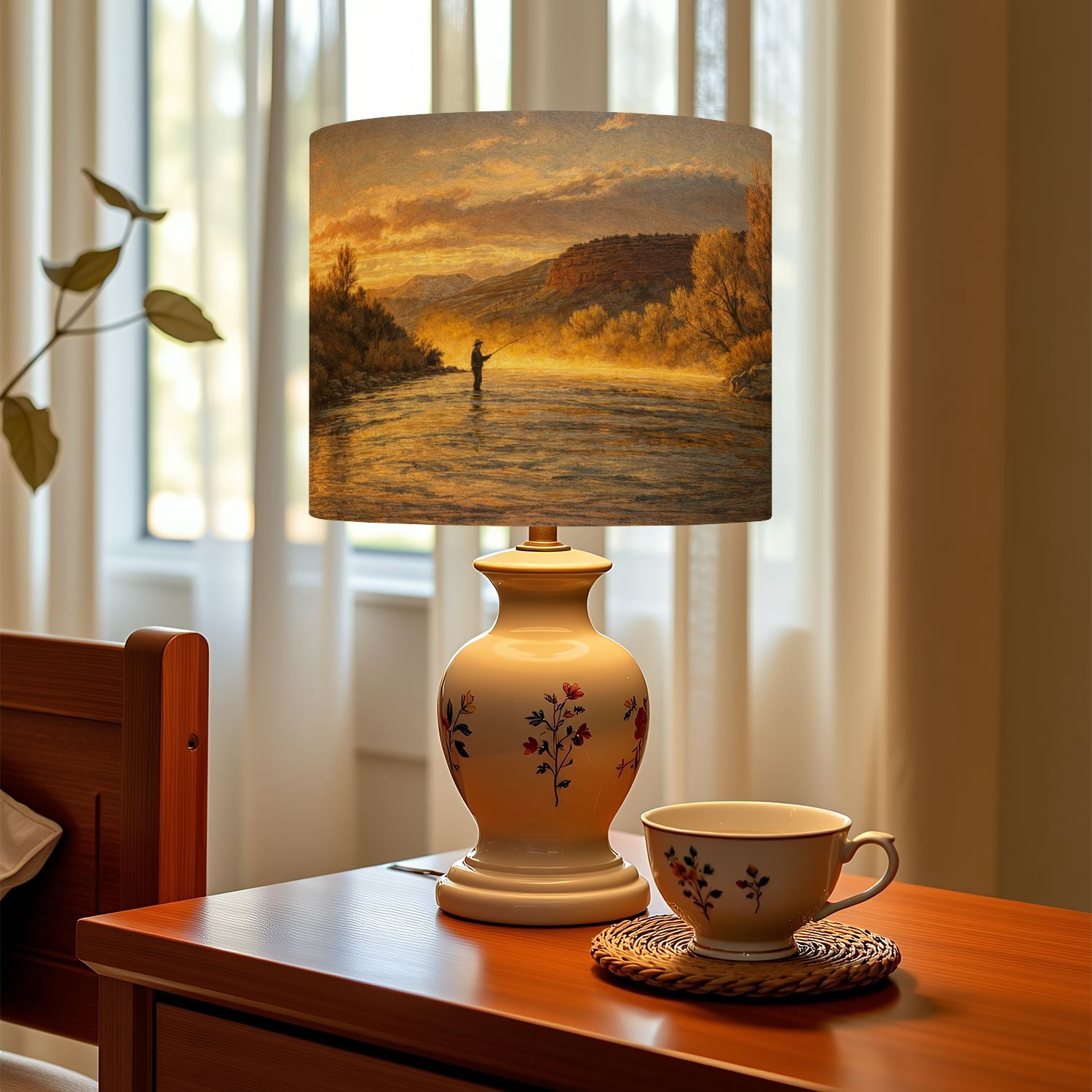 Linen Drum Lampshades Fly Fishing Sunrise 13"x13"x10" Light Shade for Table Lamps Floor Lamp Shades Lampshade Replacement Assembly Required